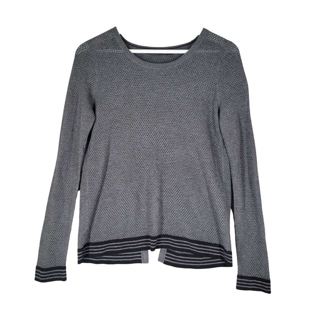 Rag & Bone Open Knit Sweater Women S Grey Split Back Striped Trim Lightweight